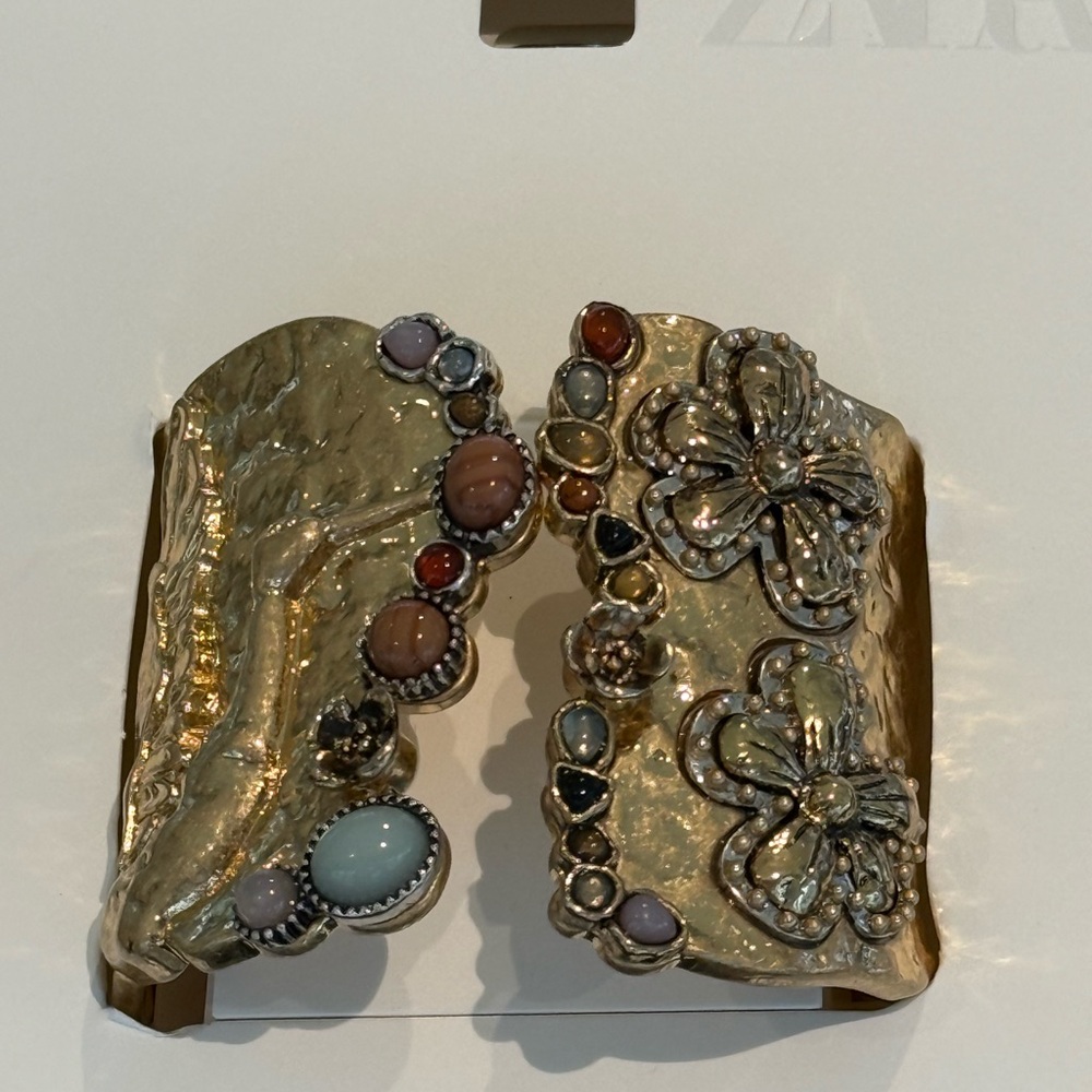 Zara Gold Cuff Bracelet with Multicolor Stones